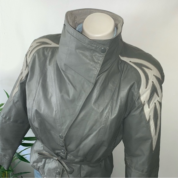 v i n t a g e :: Funnel Neck Leather Jacket Patchwork Phoenix - Picture 4 of 15